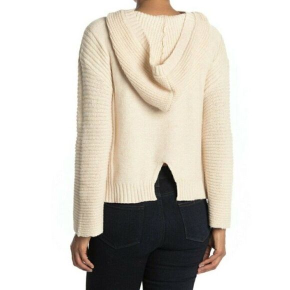 Abound Hooded Sweater Ivory Knit Hoodie Cozy Minimalist Fall Size M - Picture 2 of 7